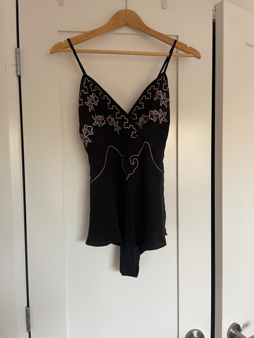 Agent Provocateur Black Silk Playsuit with Pink Koi Fish Embroidery